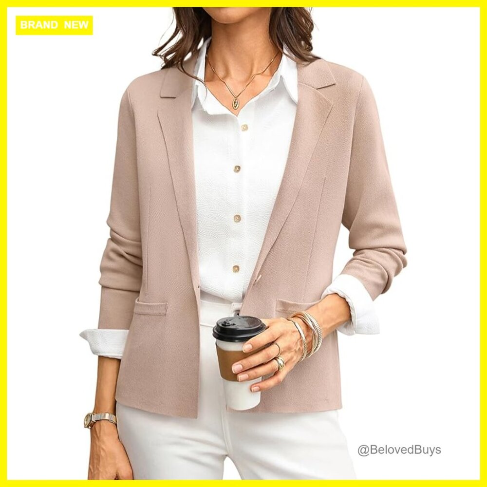Lightweight Knit Blazer Long Sleeve Business Casual Office Work Cardigan